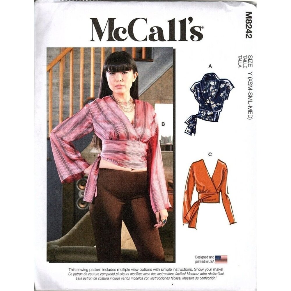 McCall's M8242 Misses XS to M Surplice Crop Tops Uncut Sewing Pattern New